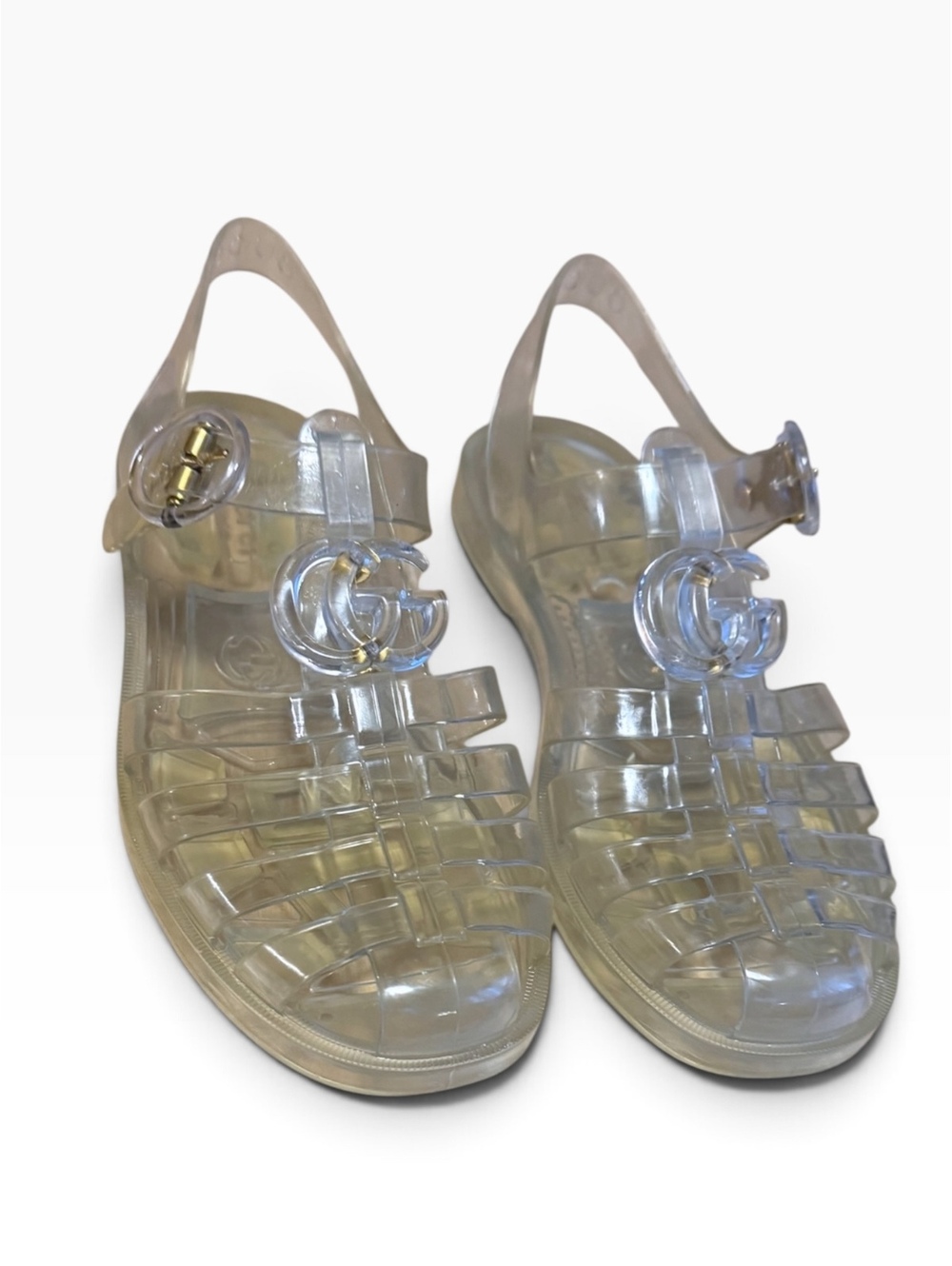 Gucci Double G Transparent Jelly Fisherman Sandals Clear Size 35